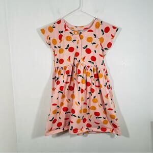 Hanna Andersson Orange Citrus Apple Terry Cotton Snap Front Dress Girls Size 10